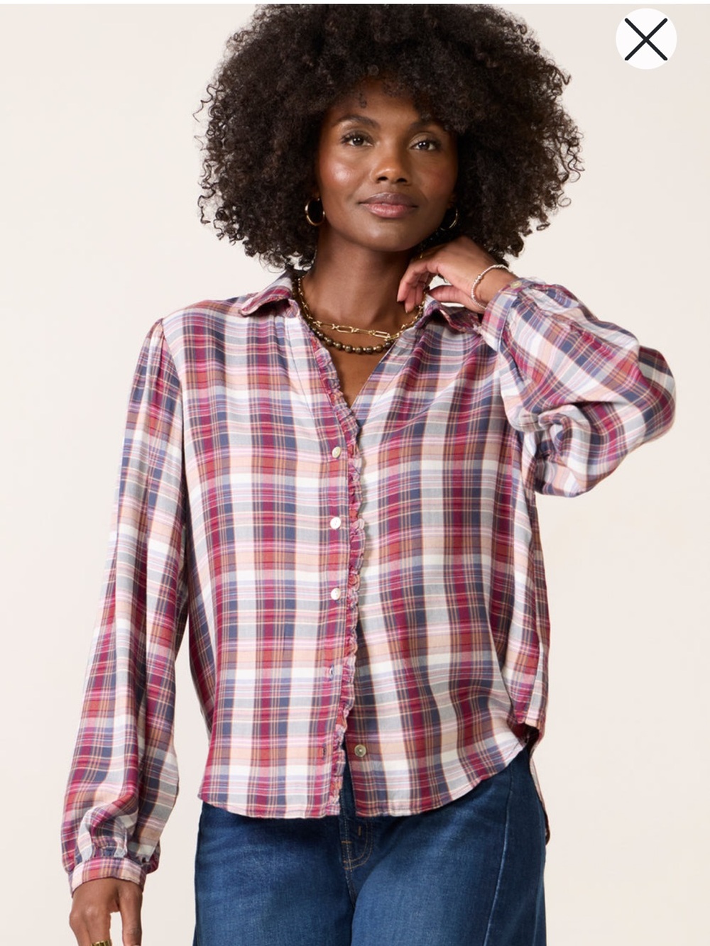 cloth & stone Plaid Button-Front Shirt in Mulberryplaid Size M NWT